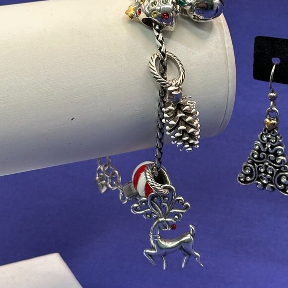 Brighton Christmas Theme Silver Plated Charm Bracelet & Earrings - Picture 4 of 16